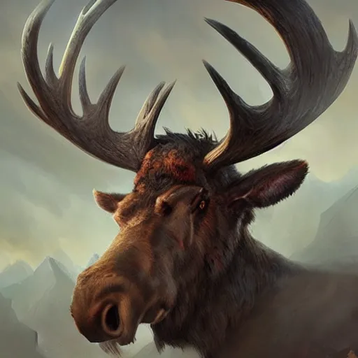 Image similar to barbarian with moose face by greg rutkowski