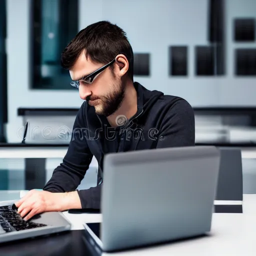 Prompt: stock photography of a hacker on a laptop, award winning, photography, stock,