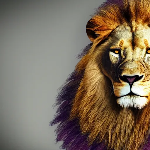 Prompt: album art, video game, lion, purple