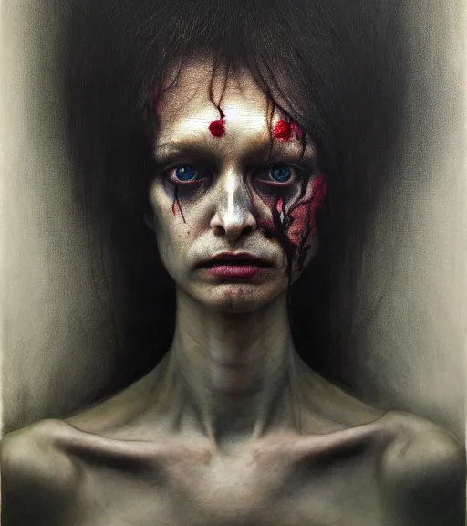 Image similar to portrait, stranger psycho by eugene von bruenchenhein, peter lindbergh, sam spratt, michael page, alyssa monks, julie heffernan, glenn brown, naoto hattori, brian froud, nicola samori, paolo roversi, kilart, 8 k, hyper detailed, hyper realism, acrylic paint, surrealism, smooth, sharp focus.