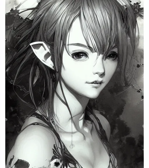 Prompt: portrait of anime elf girl wearing swimsuit, pen and ink, intricate line drawings, by craig mullins, ruan jia, kentaro miura, greg rutkowski, loundraw