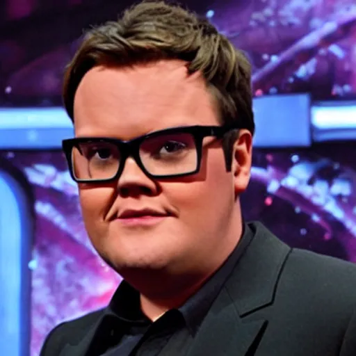 Prompt: Alan Carr as terminator, dramatic shot,