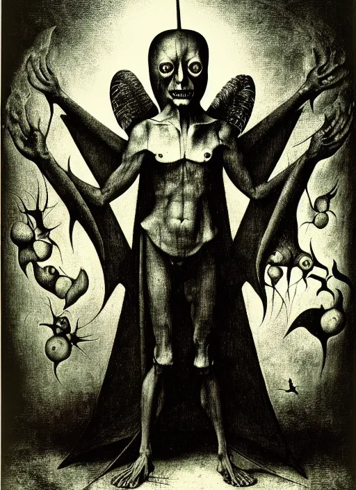 Image similar to photograph of mephistopheles by hieronymus bosch, joel peter witkin, misha gordin, gustave dore