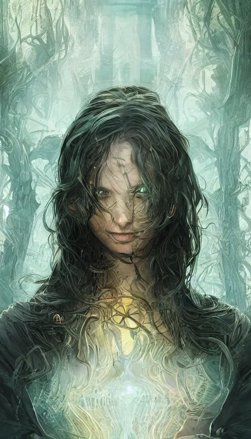 Image similar to furious gorgeous woman, lord of the rings, cyberpunk, neon, fibonacci, sweat drops, insane, intricate, highly detailed, digital painting, artstation, concept art, smooth, sharp focus, illustration, Unreal Engine 5, 8K, art by artgerm and greg rutkowski and alphonse mucha