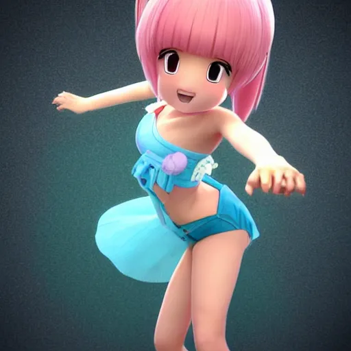 Image similar to Manga cover portrait of an extremely cute and adorable beautiful Ariana Grande playing Dance Dance Revolution, 3d render diorama by Hayao Miyazaki, official Studio Ghibli still, color graflex macro photograph, Pixiv, DAZ Studio 3D