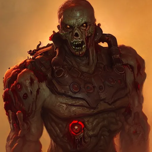 Image similar to zombie from doom eternal, front view, painted by stanley lau, painted by greg rutkowski, painted by stanley, artgerm, masterpiece, digital art, trending on arts