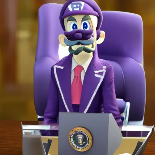 Image similar to president waluigi, 2 0 1 7, still, photograph, photo