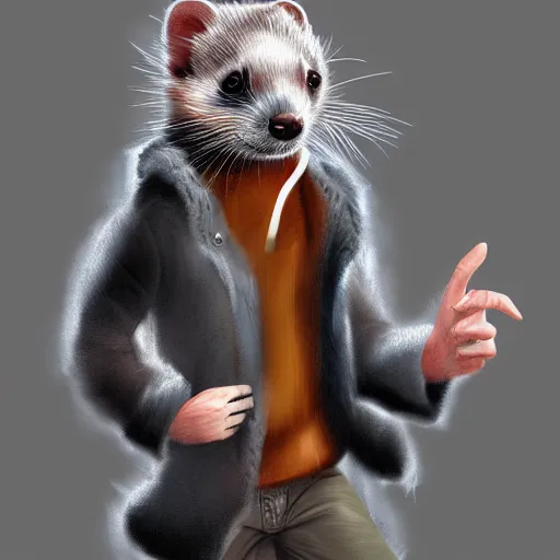 Image similar to ferret furry man, digital art high quality, jacket