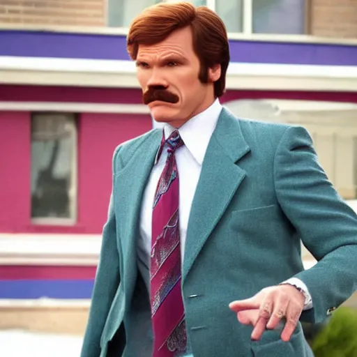 Image similar to Live Action Still of Jerma985 in Anchorman: The Legend of Ron Burgundy, real life, hyperrealistic, ultra realistic, realistic, highly detailed, epic, HD quality, 8k resolution, body and headshot, film still