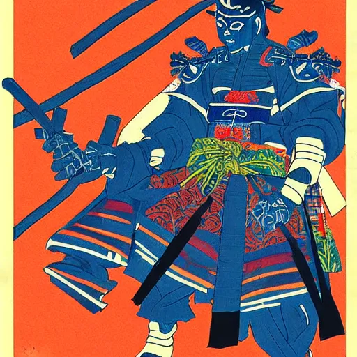 Prompt: a painting of a samurai but a blue oni demon 鬼 👹, poster art by otomo katsuhiro, cgsociety, nuclear art, reimagined by industrial light and magic, official art, poster art