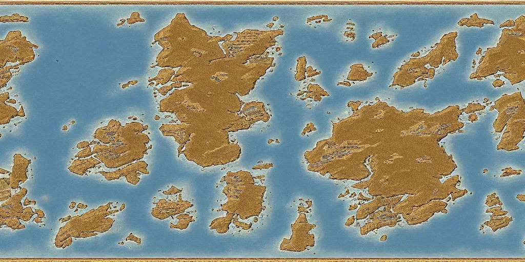 Image similar to a fantasy map of a large archipelago, 8 k