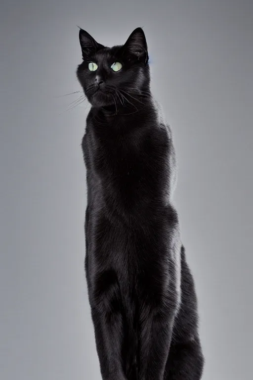 Prompt: full body studio photograph of a black cat