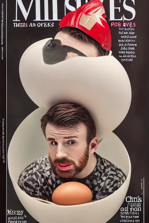 Prompt: chris evans peeks out of an egg, very detailed, published in the times magazine, 8 k