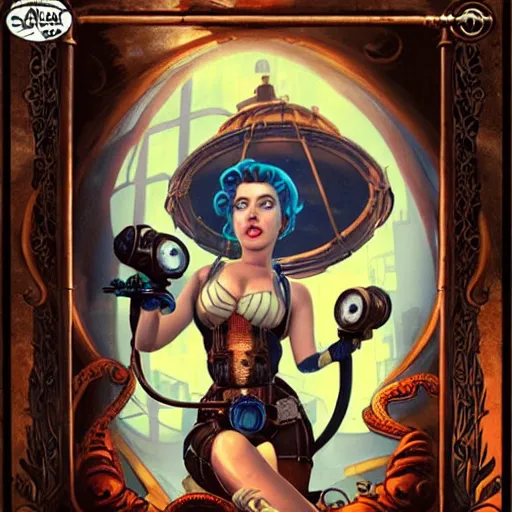 Image similar to lofi underwater bioshock steampunk portrait of scarlett johansson, octopus, Pixar style, by Tristan Eaton Stanley Artgerm and Tom Bagshaw.