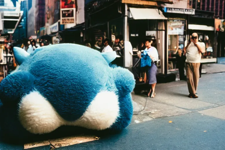 Image similar to Closeup portrait of Snorlax blocking a new york back street, photograph, natural light, sharp, detailed face, magazine, press, photo, Steve McCurry, David Lazar, Canon, Nikon, focus