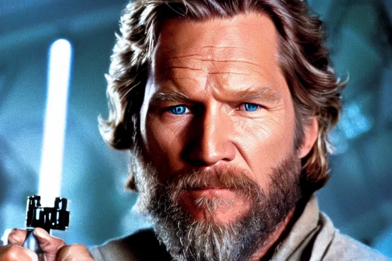 Image similar to film still of Jeff Bridges as Obi Wan Kenobi Star Wars 1977
