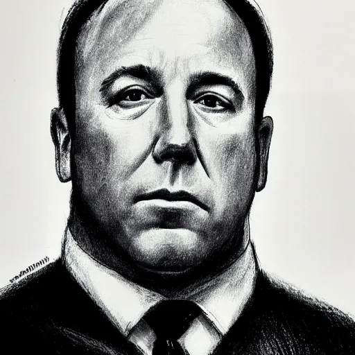 Prompt: police sketch of alex jones