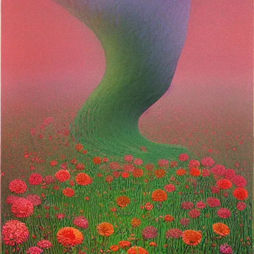 Image similar to a beautiful vortex made of flowers in the style of Zdzisław Beksiński,