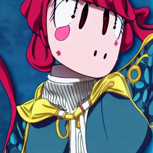 Image similar to kirby morphed into girl, kyoto animation, kentaro miura, hirohiko araki, junji ito, sui ishida, go nagai, eiichiro oda, yusuke murata, hiromu arakawa