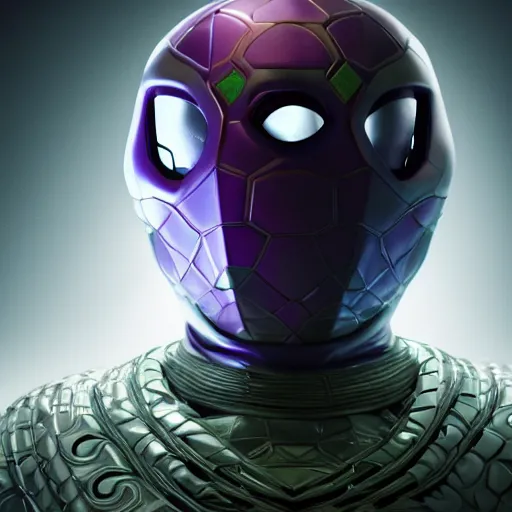 Image similar to Portrait of Mysterio from Marvel Comics, hyperrealistic, blender, octane render, studio lighting, 8k, cgsociety, hyperdetalied,