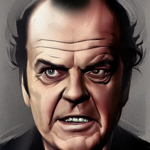 Image similar to concept art of jack nicholson by jama jurabaev, cinematic shot, brush hard, artstation, cgsociety, high quality, brush stroke