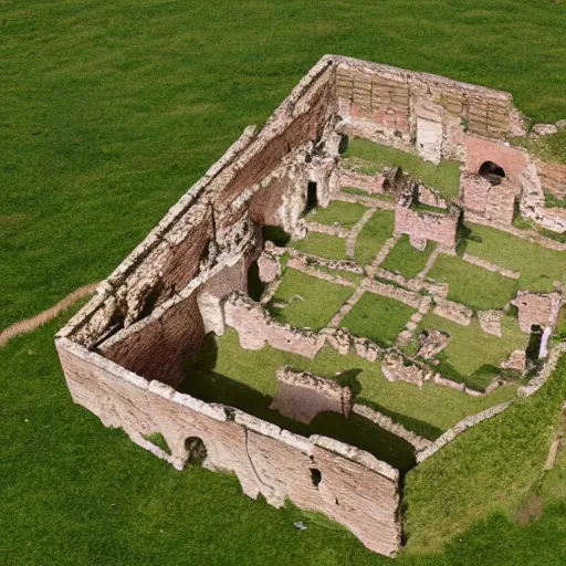 Image similar to a drone photo of a Roman Villa in Roman England 350 AD