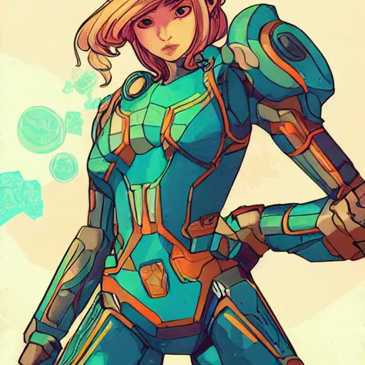 Image similar to portrait of beautiful Samus Aran, League of Legend illustration by Sachin Teng