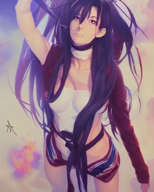 Image similar to anime portrait of Alanis Morissette as an anime woman by Stanley Artgerm Lau, WLOP, Rossdraws, James Jean, Andrei Riabovitchev, Marc Simonetti, and Sakimichan, trending on artstation