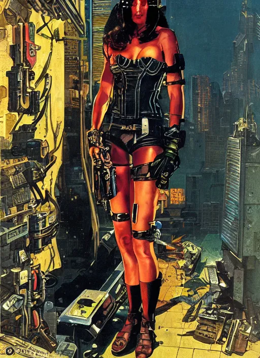 Prompt: cyberpunk mercenary. portrait by clyde caldwell and will eisner and gil elvgren