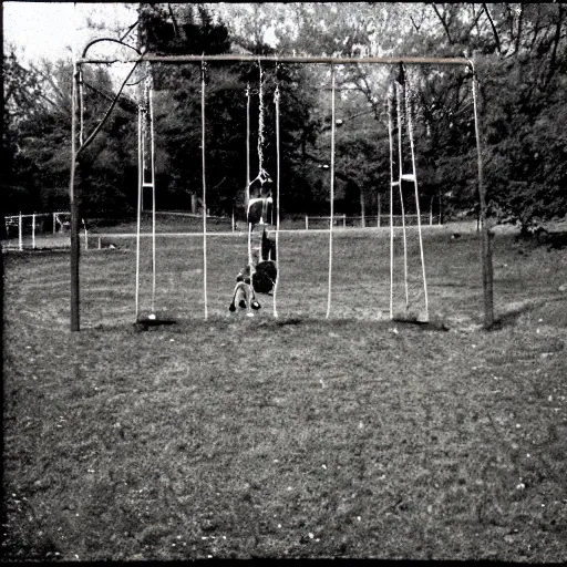 Image similar to grunge disposable camera photo of a swing set | horror | nightmare