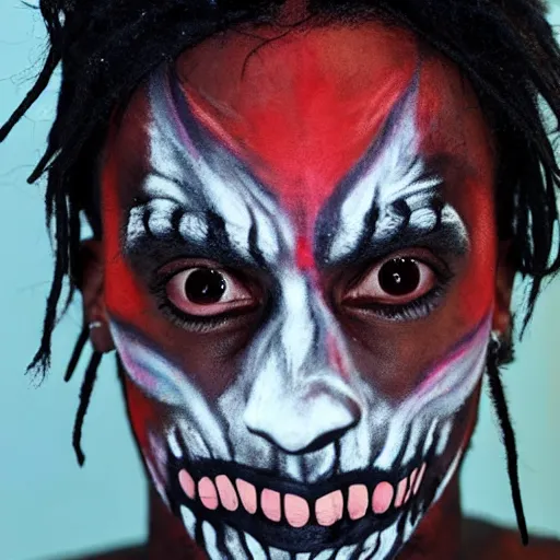 Image similar to playboi carti with scary face paint 4 k detailed super realistic