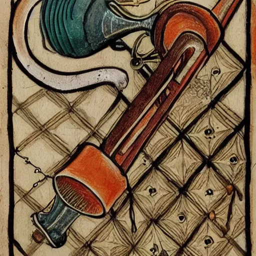 Image similar to an inllustration of a medieval blowing horn, winding horn, animal horn, higly detailed, mystic, artwork