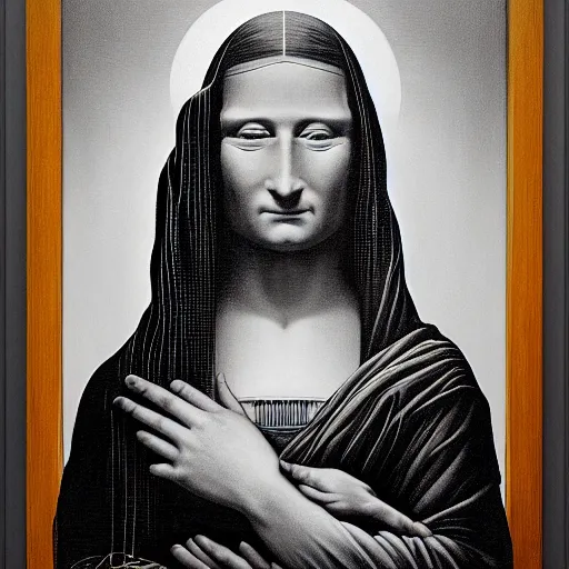 Image similar to monalisa by zdzisław beksiński, jeffrey smith and h.r. giger, oil on canvas, XF IQ4, f/1.4, ISO 200, 1/160s, 8K, RAW, unedited, symmetrical balance, in-frame