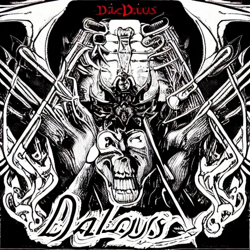 Image similar to diabolus in musica, duality, two frames!!! layout, album cover art in a style of motorhead