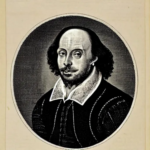 Image similar to William Shakespeare, engraving, 19 century