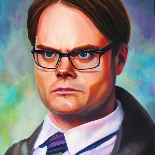 Prompt: Holy Dwight Schrute, oil painting