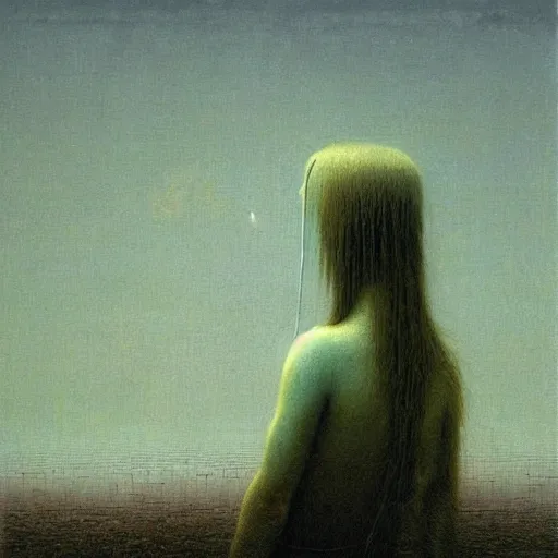 Image similar to A cute bird girl by Beksinski