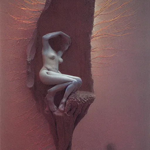 Image similar to birth, painted by zdzisław beksinski