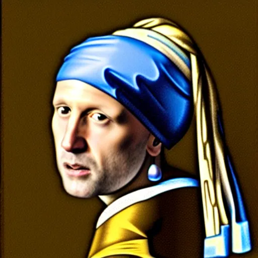 Prompt: jason statham with a pearl earring by vermeer