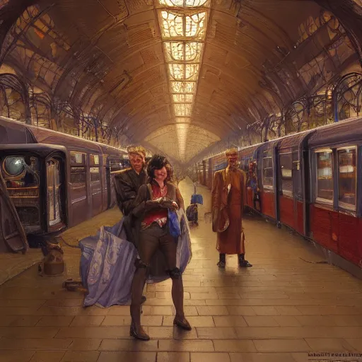 Image similar to train station for spirits and souls, detailed, centered, digital painting, artstation, concept art, donato giancola, joseph christian leyendecker, wlop, boris vallejo, breathtaking, 8 k resolution, extremely detailed, beautiful, establishing shot, artistic, hyperrealistic, beautiful face, octane render, cinematic lighting, dramatic lighting, masterpiece