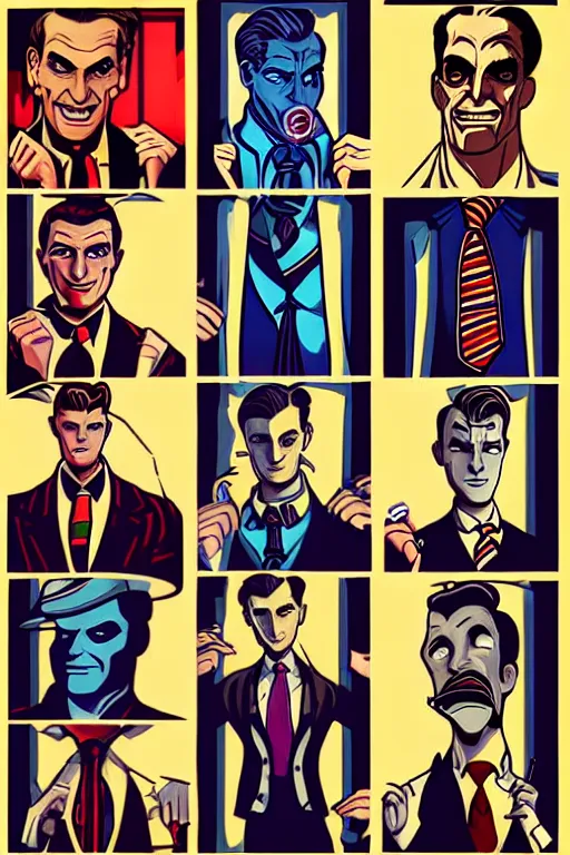 Prompt: men using tie shirt, pop art, bioshock infinite art style