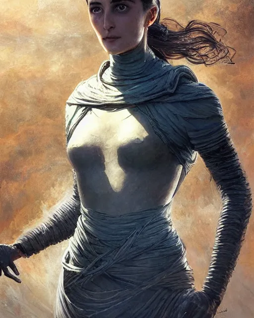 Image similar to saint alia atreides pf the knife, dune, frank herbert, elegant, blue eyes, arab culture inspiration, oriental beautiful pale woman, ethereal, horror, fantasy science fiction art by greg rutkowski and magali villeneuve and claude monet