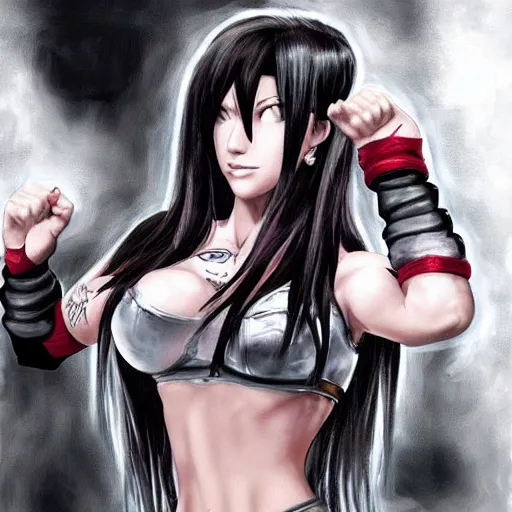 Prompt: detailed artwork of tifa lockhart with tattoos, featured on artstation