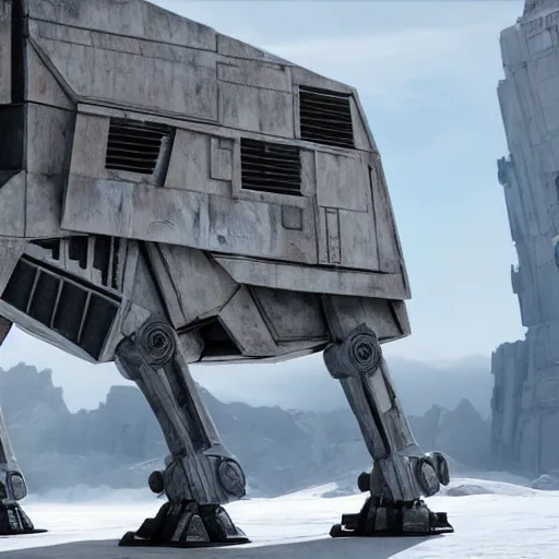 Image similar to a hyperrealistic octane render of a star wars at - at by salvador dali, unreal engine, 8 k, dramatic lighting, volumetric lighting, hyper detailed, photorealistic