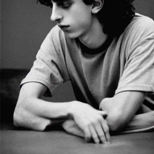 Image similar to timothee chalamet photographed by larry clark