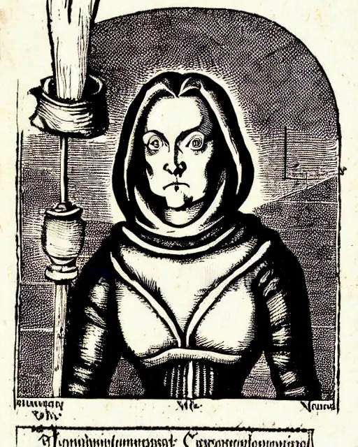 Image similar to b & w woodcut illustration of dana scully from the nuremberg chronicle, 1 4 9 3, restored, hq scan, london museum archives