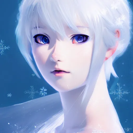 Image similar to white-haired anime girl frozen in an ice floe, intricate, highly detailed, smooth, close-up, artstation, digital illustration by Ruan Jia