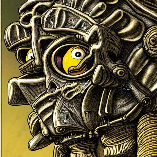 Image similar to detailed realistic illustration of spongebob, in the style of h r giger and moebius and wayne barlowe