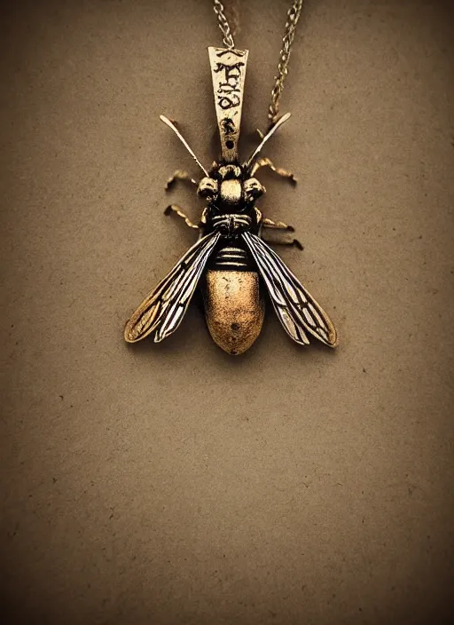 Prompt: small insect pendant, fantasy illustration, medieval era, blank parchment background, studio lighting, hand - drawn digital art, 4 k, trending on artstation, symmetry