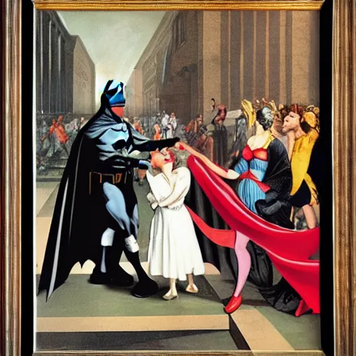 Image similar to batman surprises a woman, baroque painting